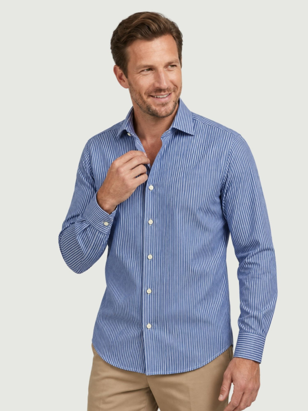 Camicia in cotone blu a righe bianche DUKE 08 DEPERLU 