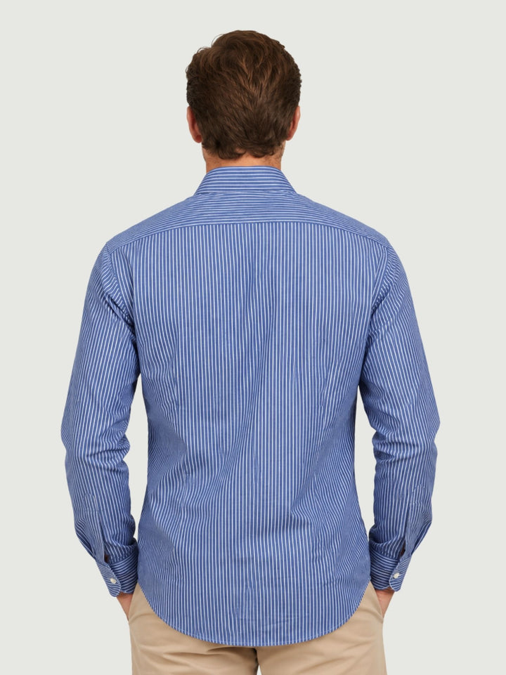 Camicia in cotone blu a righe bianche DUKE 08 DEPERLU 