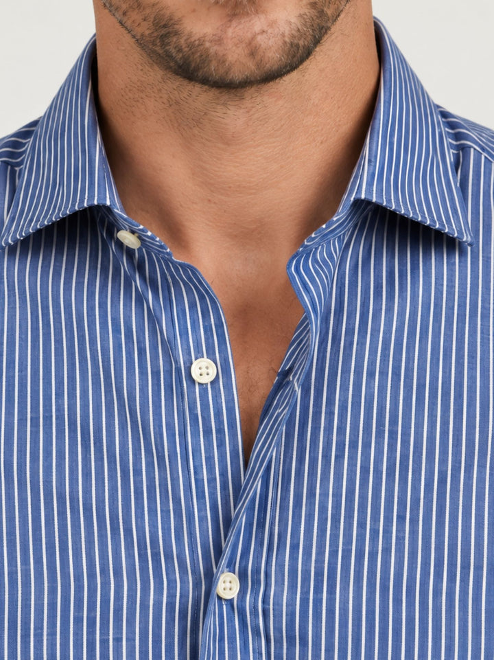 Camicia in cotone blu a righe bianche DUKE 08 DEPERLU 