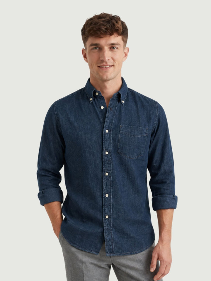 Camicia button-down in cotone denim scuro NICK 02 DEPERLU 