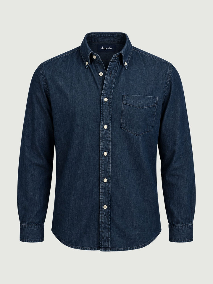Camicia button-down in cotone denim scuro NICK 02 DEPERLU 