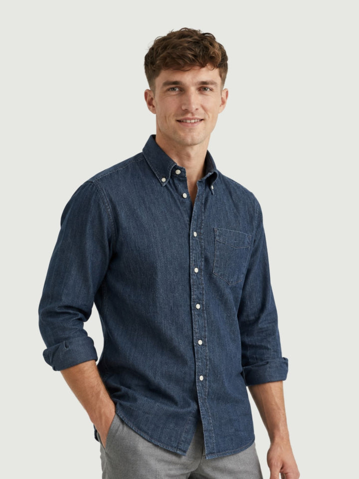 Camicia button-down in cotone denim scuro NICK 02 DEPERLU 