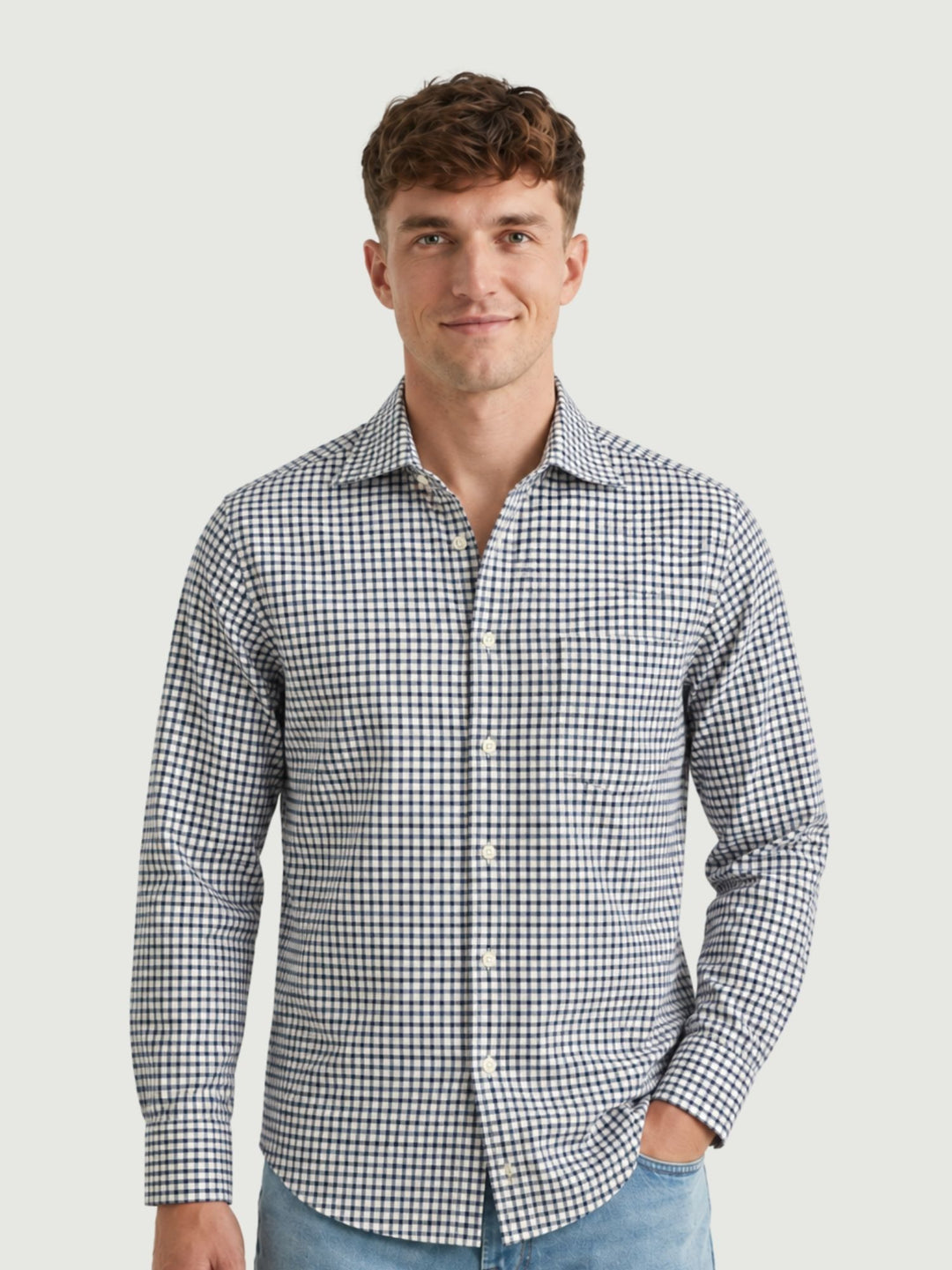 Camicia in cotone a quadretti blu e grigi PATRICK 02 DEPERLU 