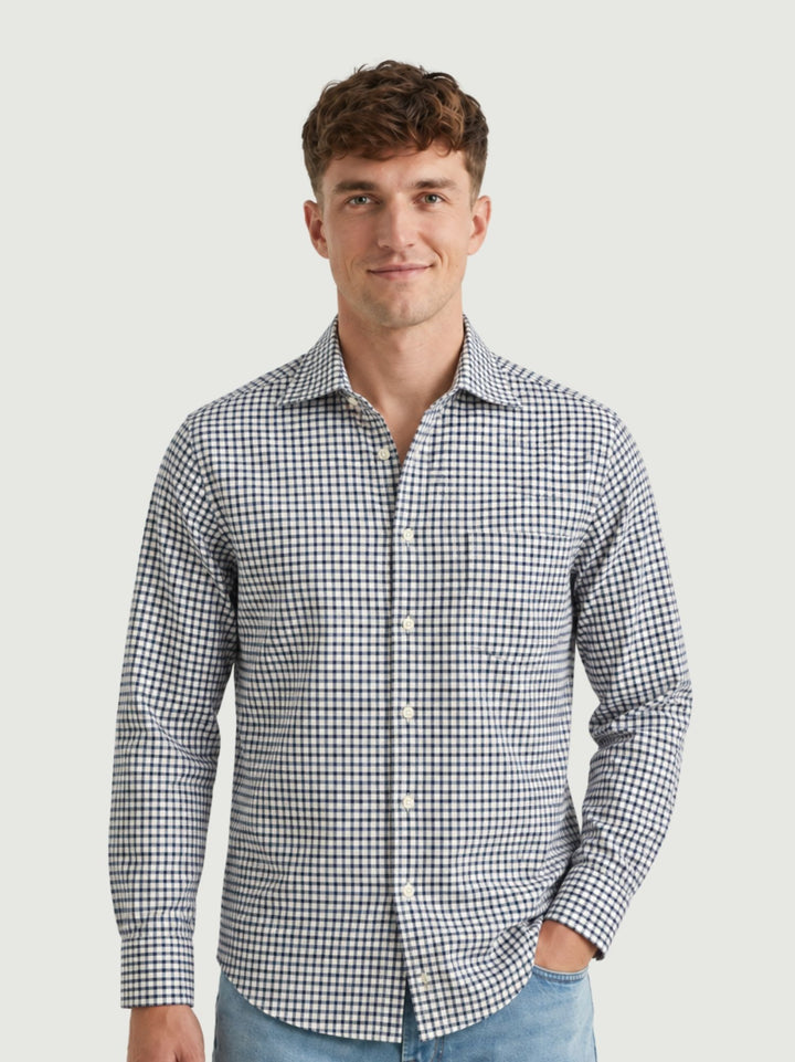 Camicia in cotone a quadretti blu e grigi PATRICK 02 DEPERLU 