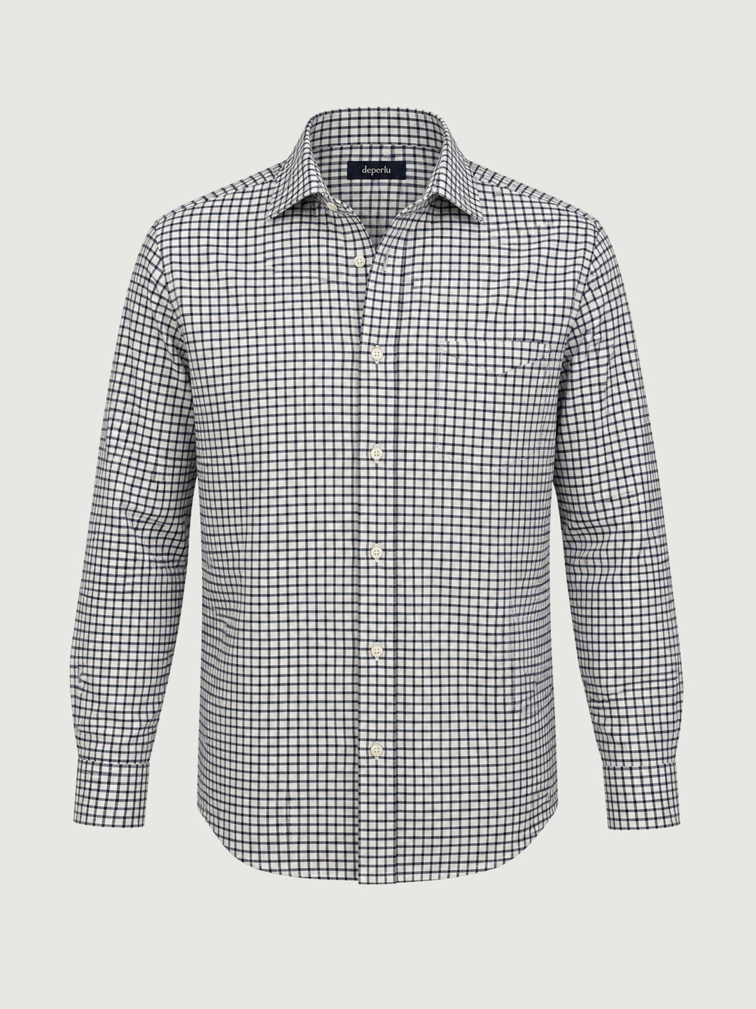 Camicia in cotone a quadretti blu e grigi PATRICK 02 DEPERLU 
