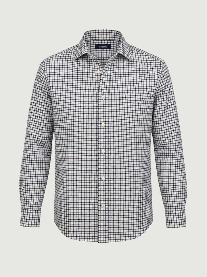 Camicia in cotone a quadretti blu e grigi PATRICK 02 DEPERLU 