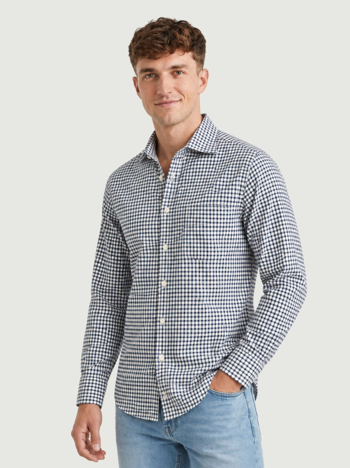 Camicia in cotone a quadretti blu e grigi PATRICK 02 DEPERLU 