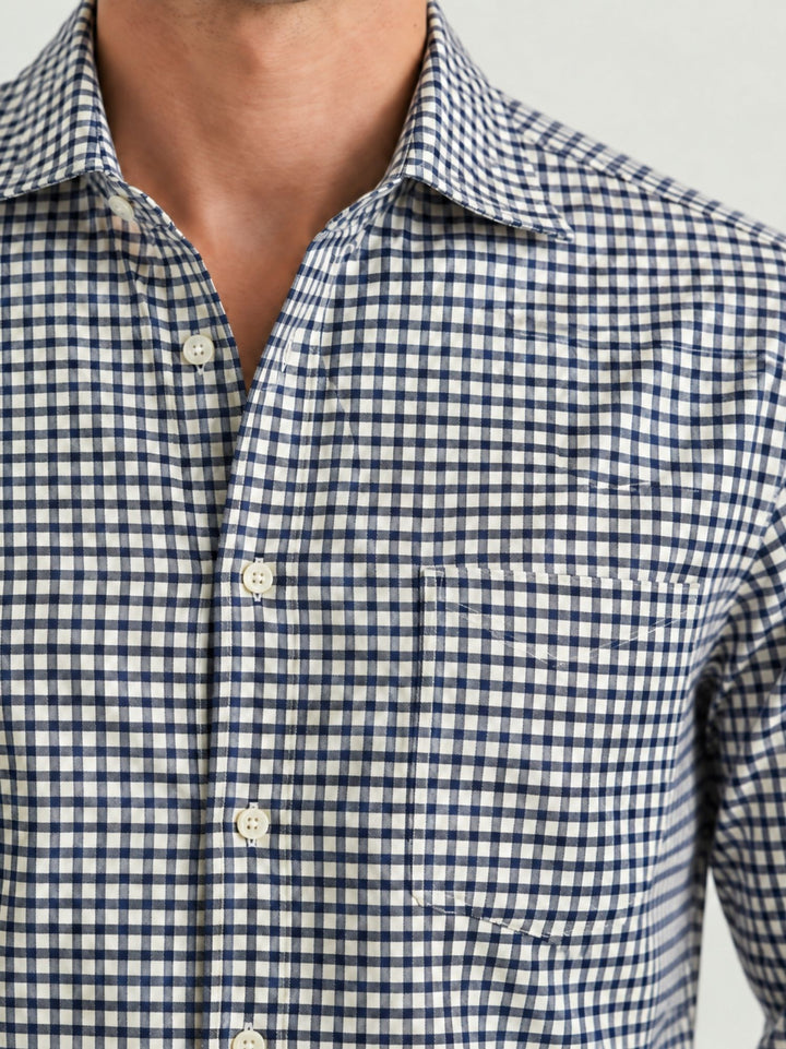 Camicia in cotone a quadretti blu e grigi PATRICK 02 DEPERLU 