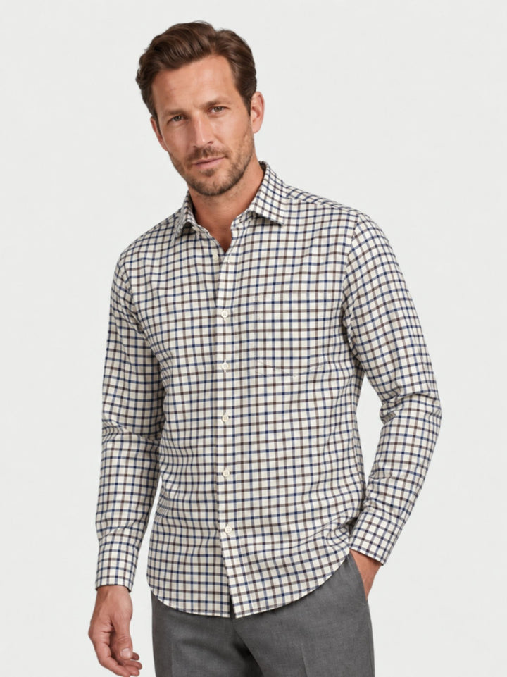Camicia in cotone a quadri blu e grigi PATRICK 03 DEPERLU 