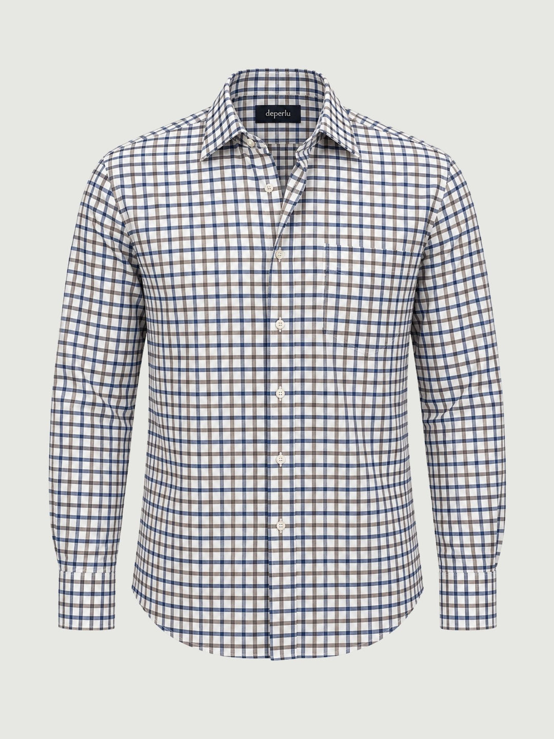 Camicia in cotone a quadri blu e grigi PATRICK 03 DEPERLU 