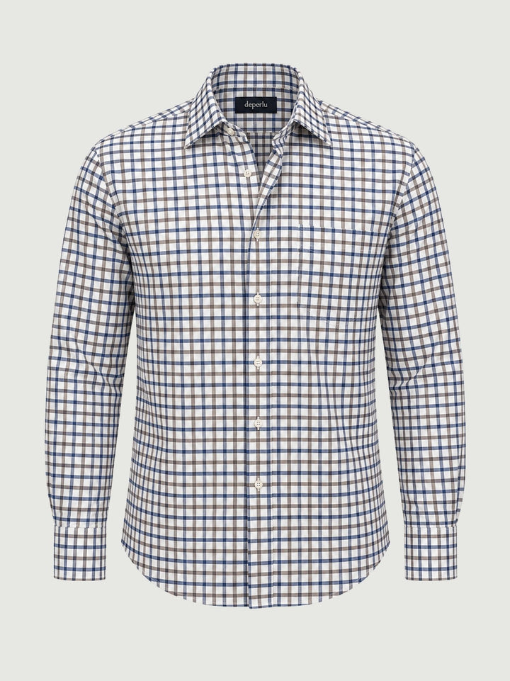 Camicia in cotone a quadri blu e grigi PATRICK 03 DEPERLU 