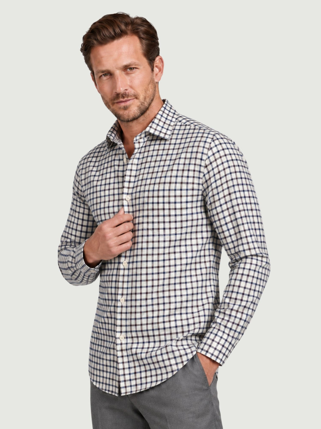 Camicia in cotone a quadri blu e grigi PATRICK 03 DEPERLU 
