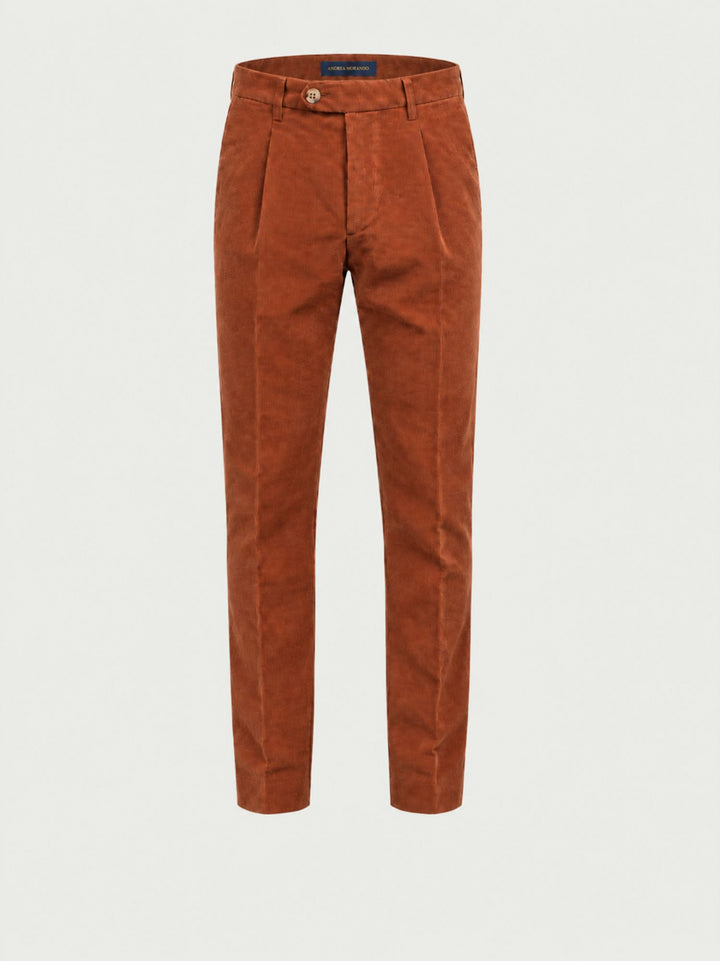 Pantalone con pinces in cotone testurizzato ruggine POUL KAZAN 18 ANDREA MORANDO 