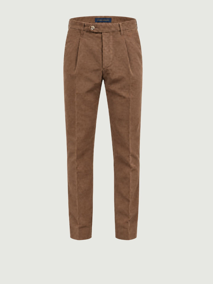 Pantalone con pinces in cotone testurizzato pecan POUL KAZAN 25 ANDREA MORANDO 