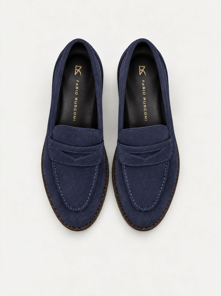 Mocassino penny in pelle scamosciata navy BRUNO BLU FABIO RUSCONI 