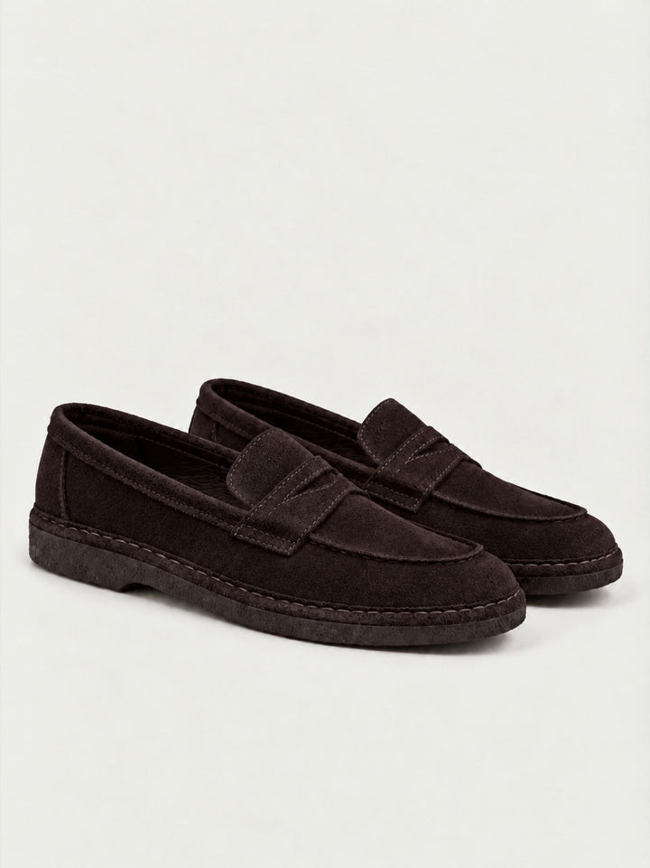 Mocassino penny in pelle scamosciata mogano BRUNO FUR TESTA DI MORO FABIO RUSCONI 