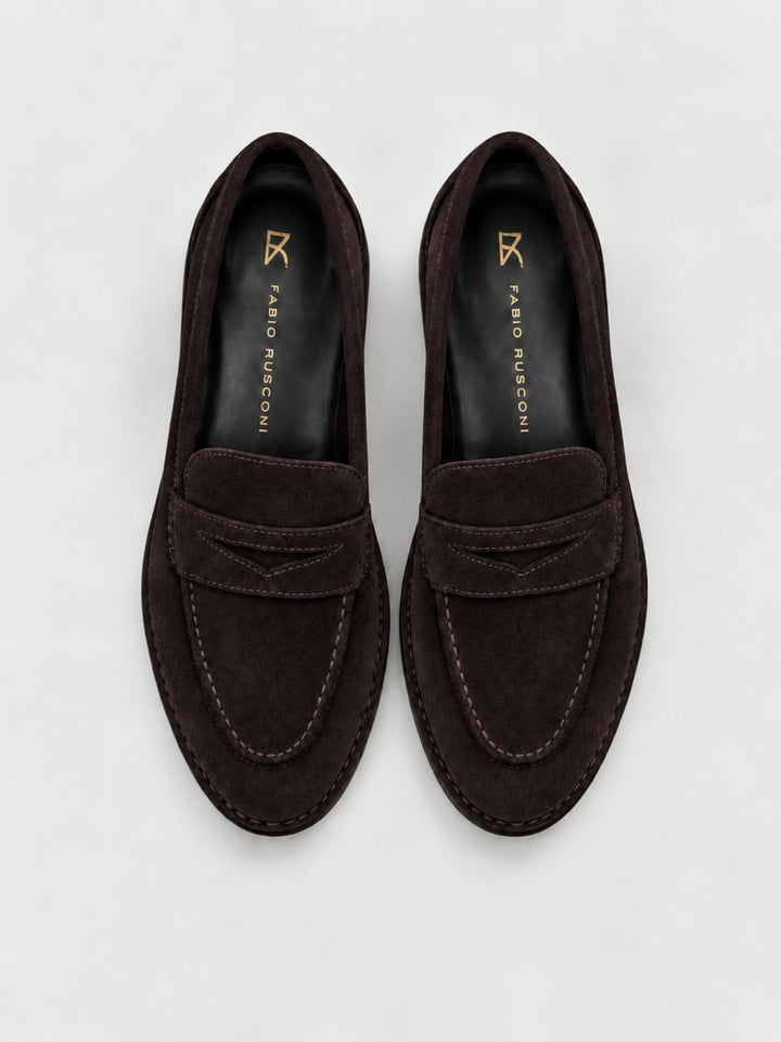 Mocassino penny in pelle scamosciata mogano BRUNO FUR TESTA DI MORO FABIO RUSCONI 