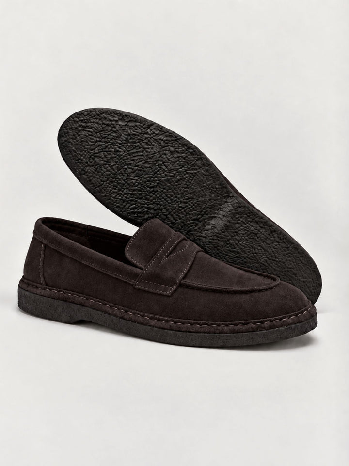 Mocassino penny in pelle scamosciata mogano BRUNO FUR TESTA DI MORO FABIO RUSCONI 