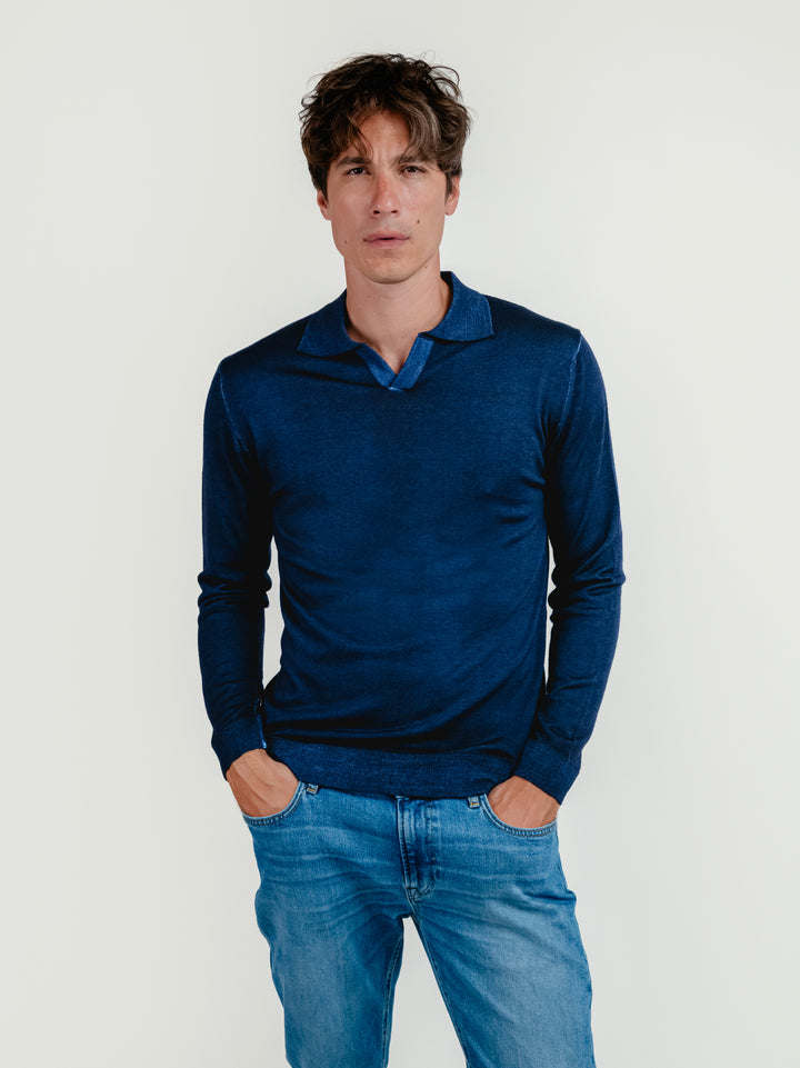 Maglia polo in lana merino 100% extrafine blu 0009 24 FIESOLI DANIELE 