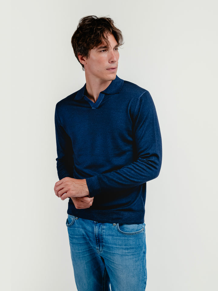Maglia polo in lana merino 100% extrafine blu 0009 24 FIESOLI DANIELE 