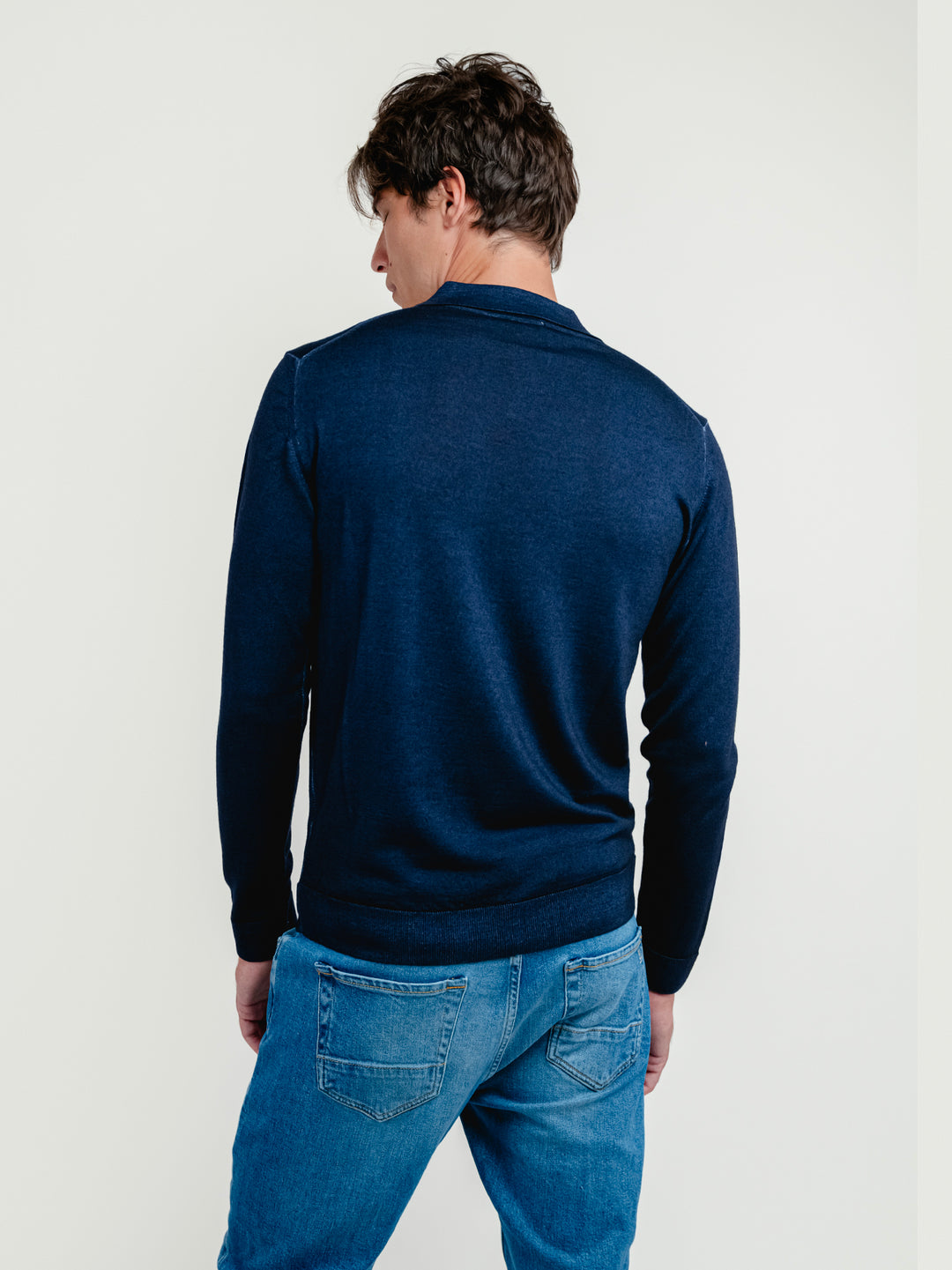 Maglia polo in lana merino 100% extrafine blu 0009 24 FIESOLI DANIELE 