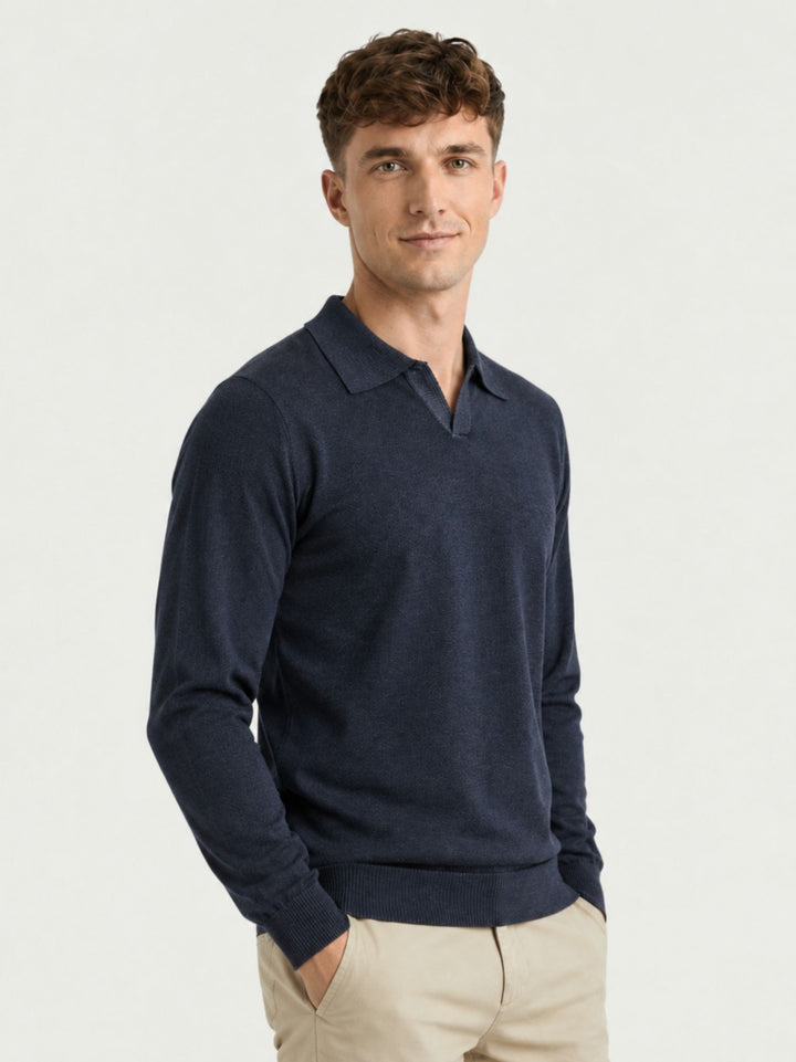 Maglia polo in lana merino 100% extrafine blu 0009 24 FIESOLI DANIELE 