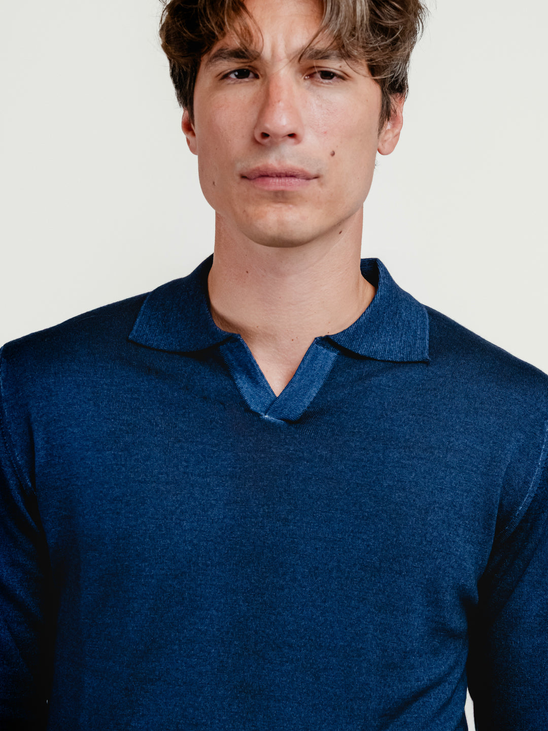 Maglia polo in lana merino 100% extrafine blu 0009 24 FIESOLI DANIELE 