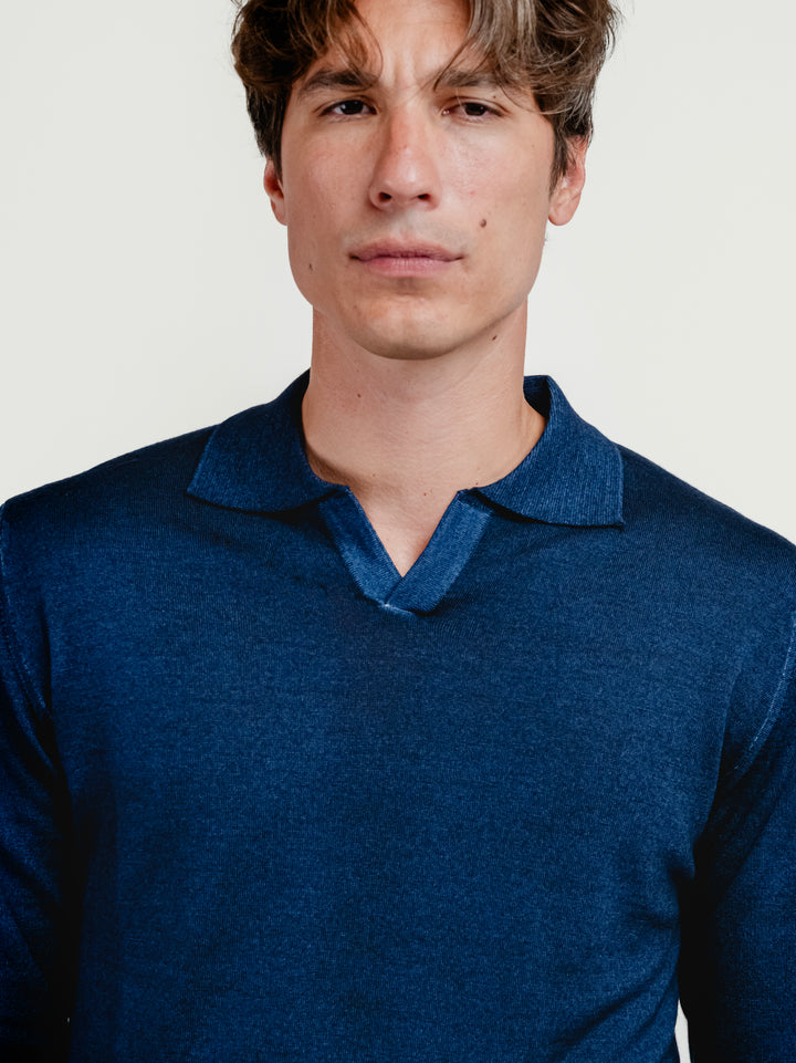 Maglia polo in lana merino 100% extrafine blu 0009 24 FIESOLI DANIELE 