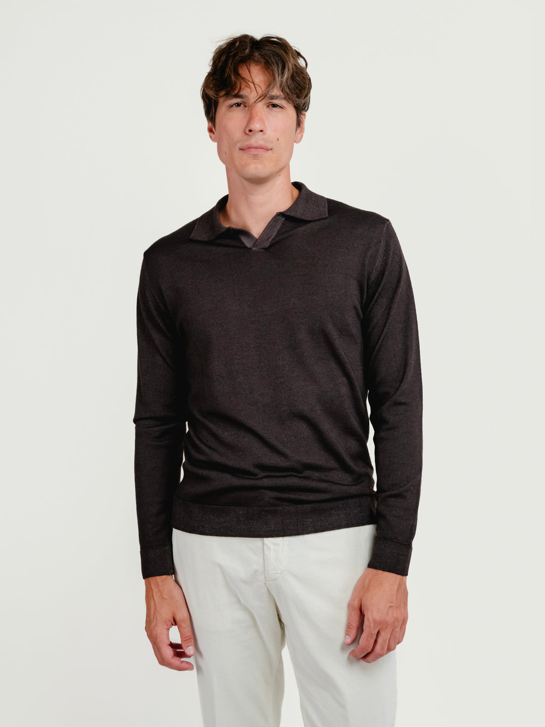 Maglia polo in lana merino 100% extrafine moro 0009 33 FIESOLI DANIELE 