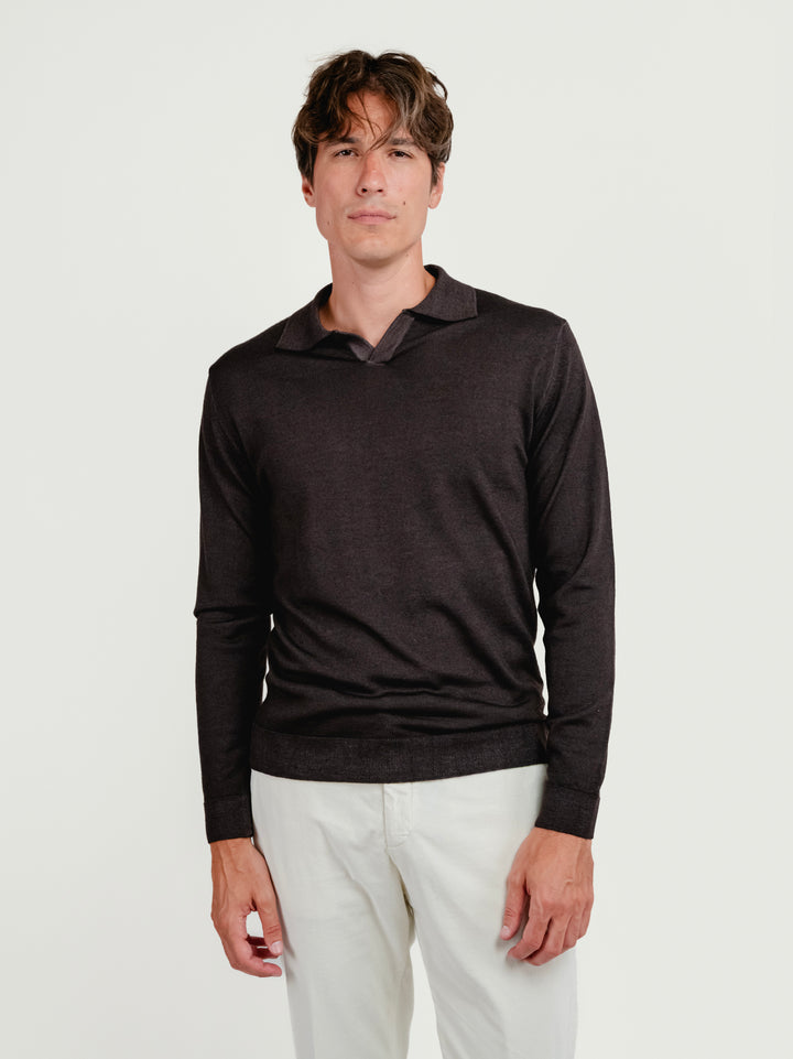 Maglia polo in lana merino 100% extrafine moro 0009 33 FIESOLI DANIELE 