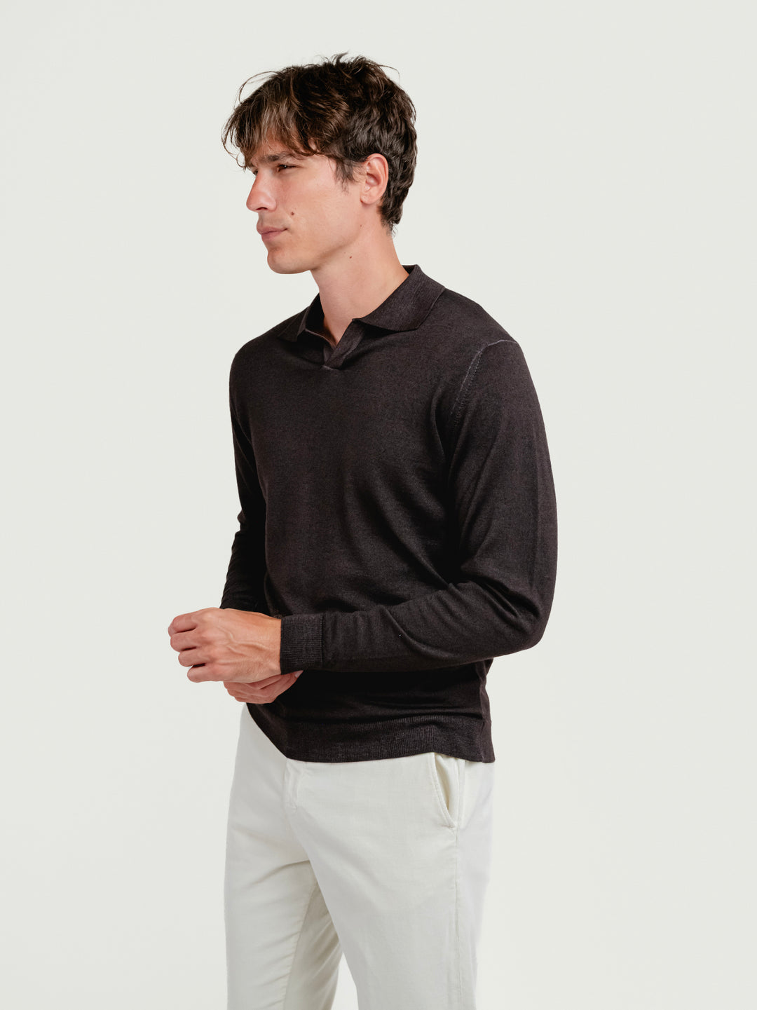 Maglia polo in lana merino 100% extrafine moro 0009 33 FIESOLI DANIELE 
