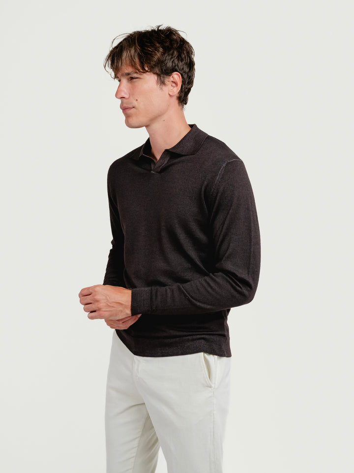 Maglia polo in lana merino 100% extrafine moro 0009 33 FIESOLI DANIELE 