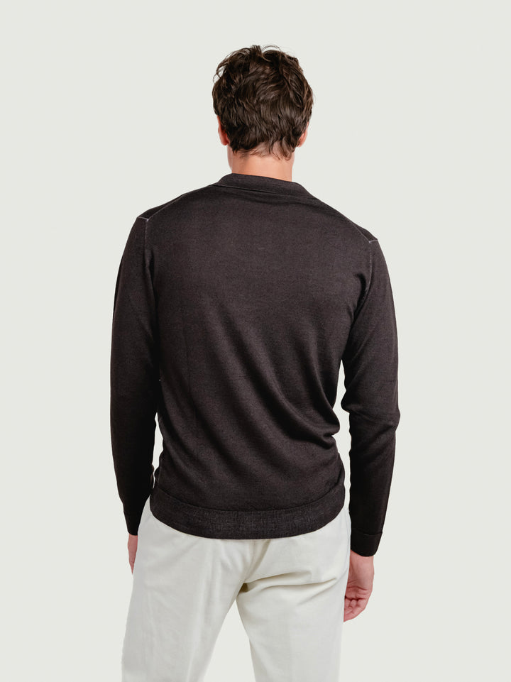 Maglia polo in lana merino 100% extrafine moro 0009 33 FIESOLI DANIELE 