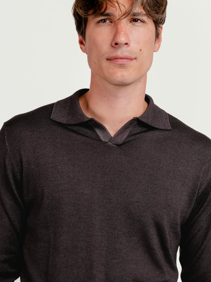 Maglia polo in lana merino 100% extrafine moro 0009 33 FIESOLI DANIELE 