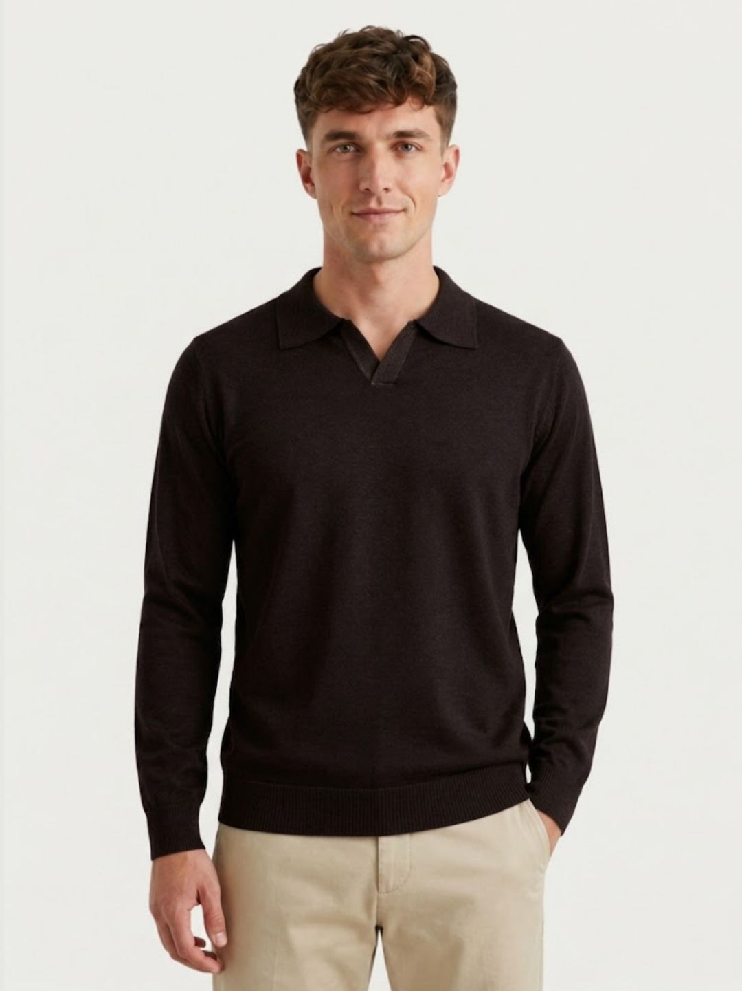 Maglia polo in lana merino 100% extrafine moro 0009 33 FIESOLI DANIELE 
