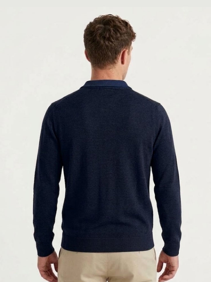 Maglia scollo polo in lana merino extrafine navy 0013 24 FIESOLI DANIELE 