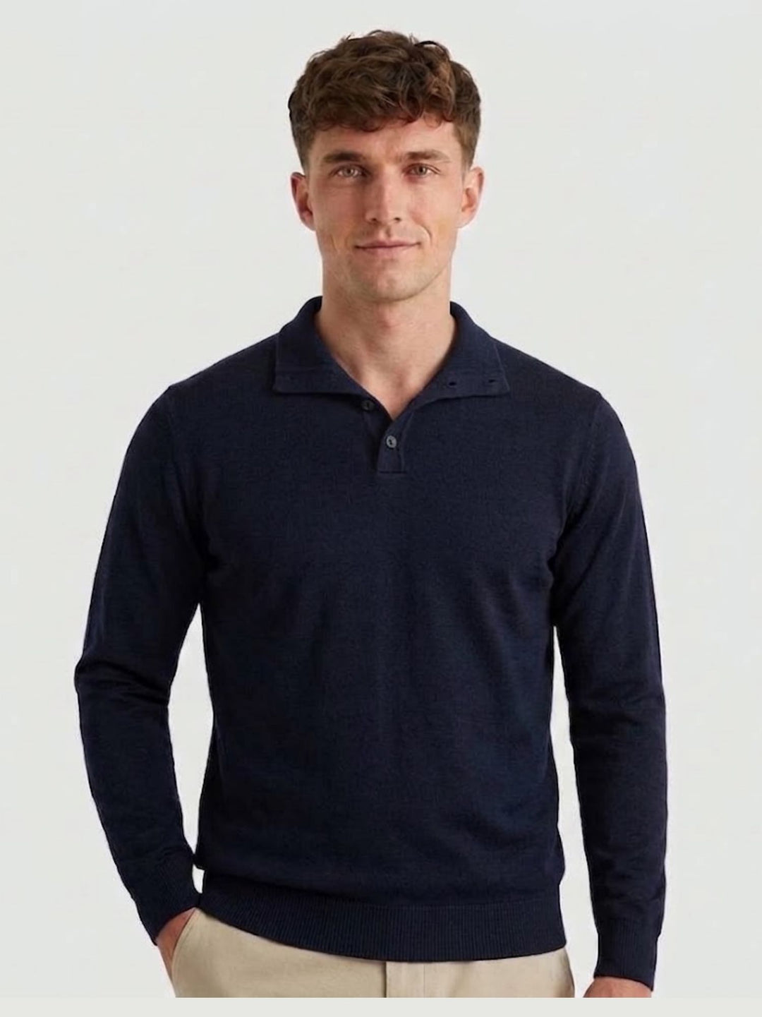 Maglia scollo polo in lana merino extrafine navy 0013 24 FIESOLI DANIELE 
