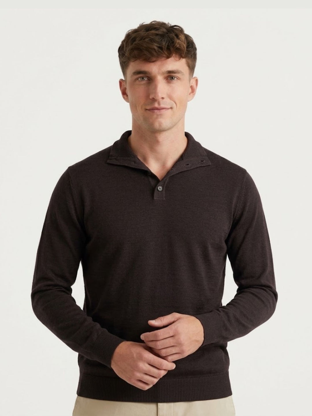 Maglia scollo polo in lana merino extrafine moro 0013 33 FIESOLI DANIELE 