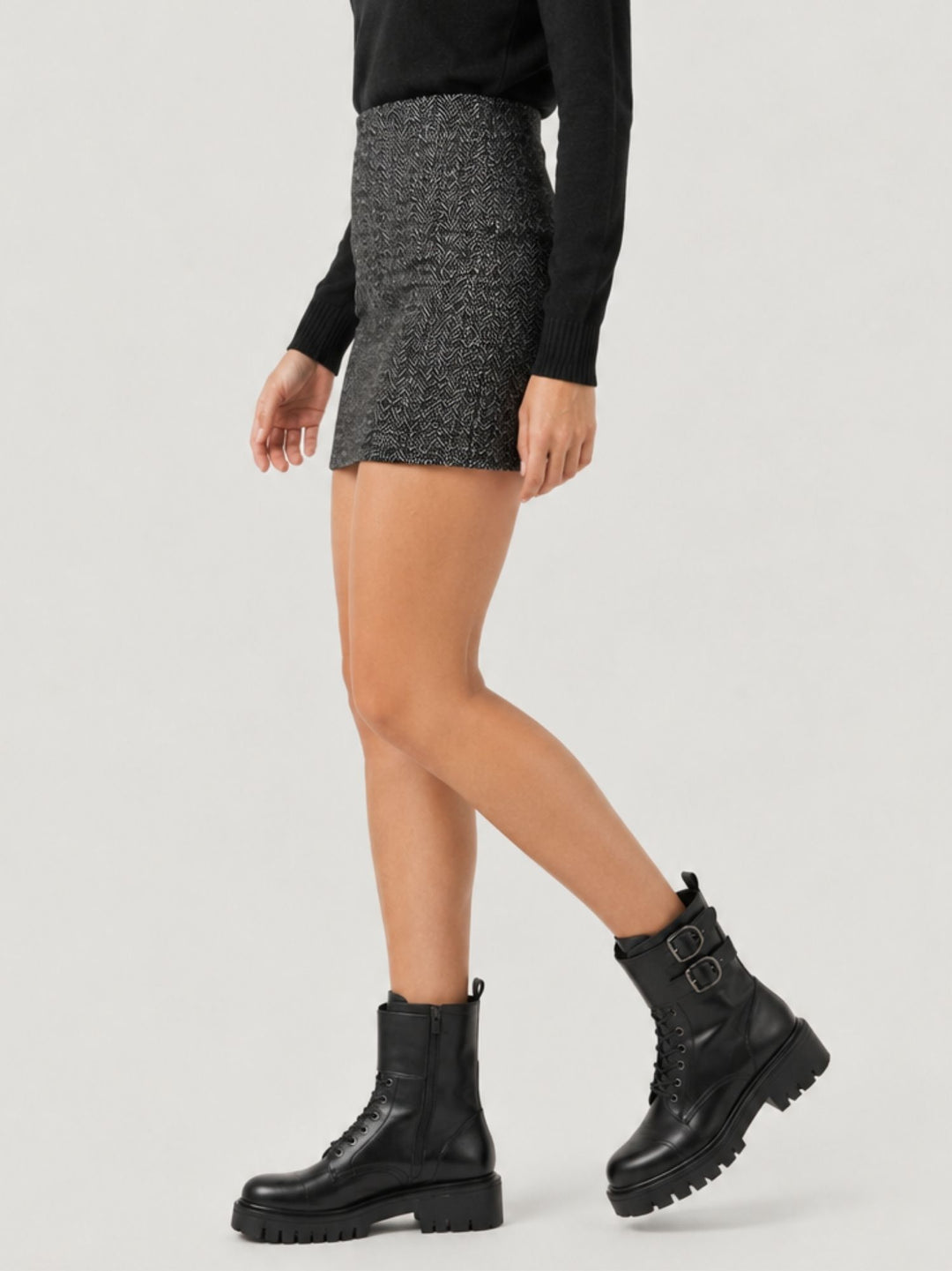 Minigonna tweed spiga antracite 2268FL/4386 NERO ANDREA MORANDO 