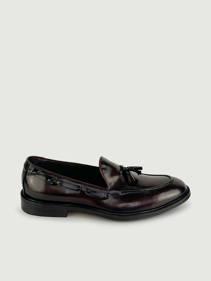 Mocassino con nappine in pelle abrasivata bordeaux 18401 BORDEAUX ANDREA MORANDO 