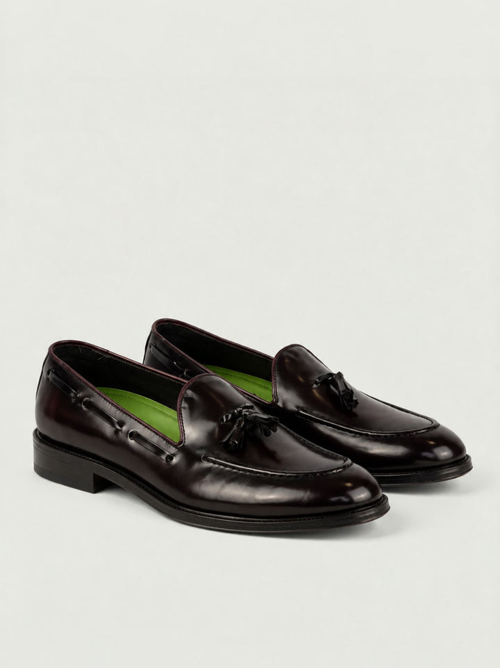 Mocassino con nappine in pelle abrasivata bordeaux 18401 BORDEAUX ANDREA MORANDO 