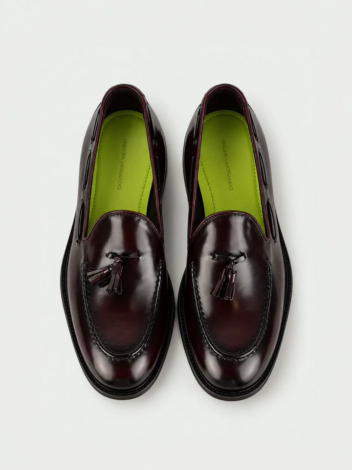 Mocassino con nappine in pelle abrasivata bordeaux 18401 BORDEAUX ANDREA MORANDO 