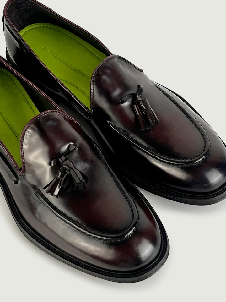 Mocassino con nappine in pelle abrasivata bordeaux 18401 BORDEAUX ANDREA MORANDO 