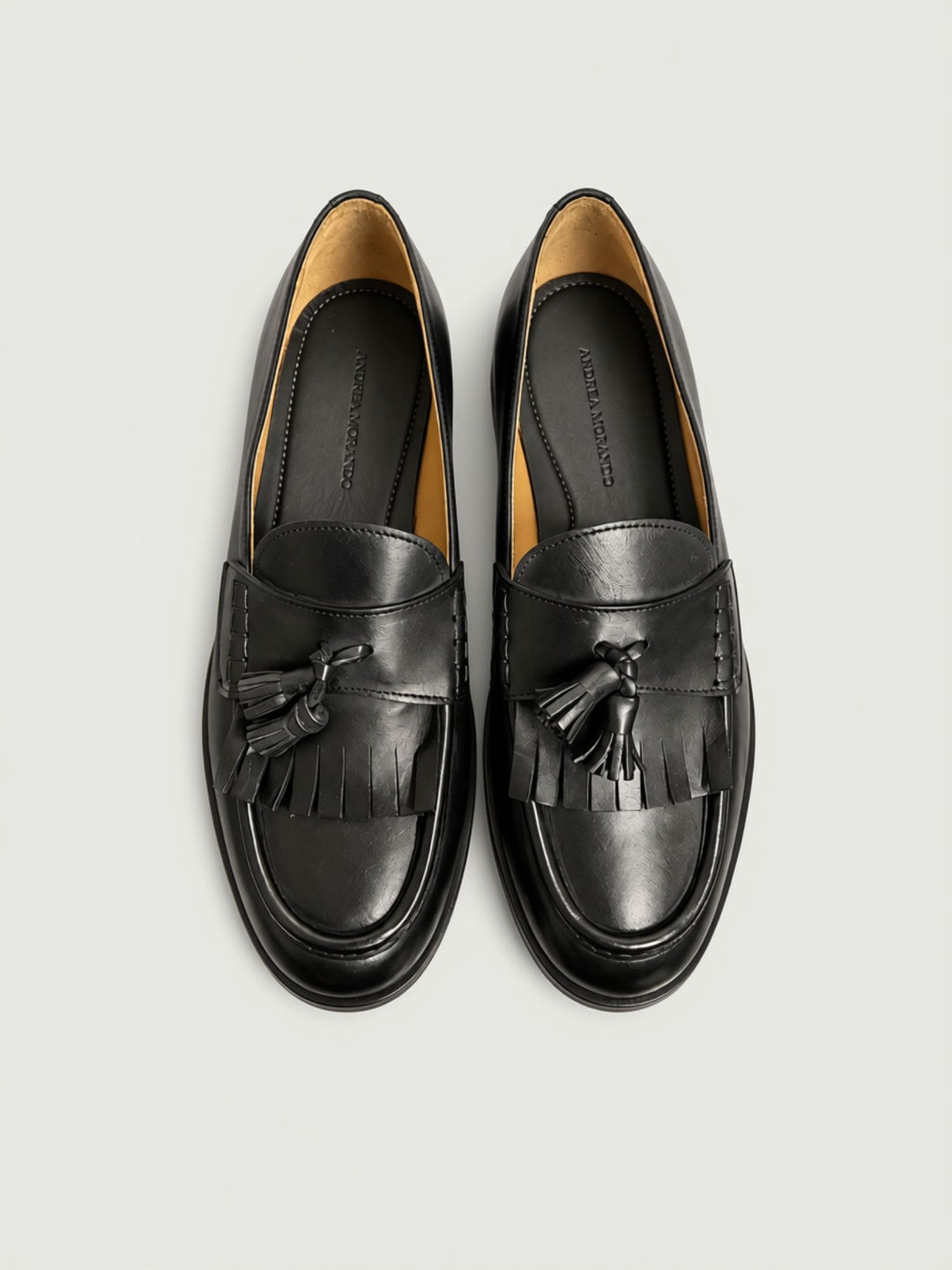 Mocassino con nappine in pelle spazzolata nera 801 NERO ANDREA MORANDO 