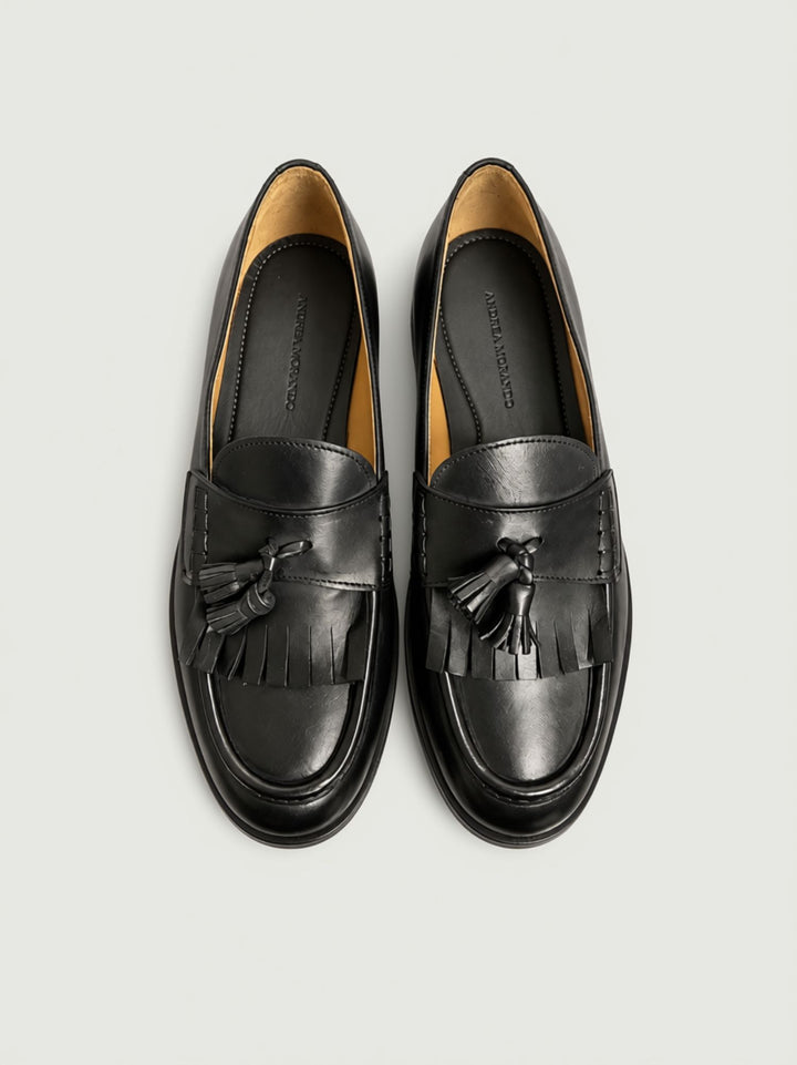Mocassino con nappine in pelle spazzolata nera 801 NERO ANDREA MORANDO 