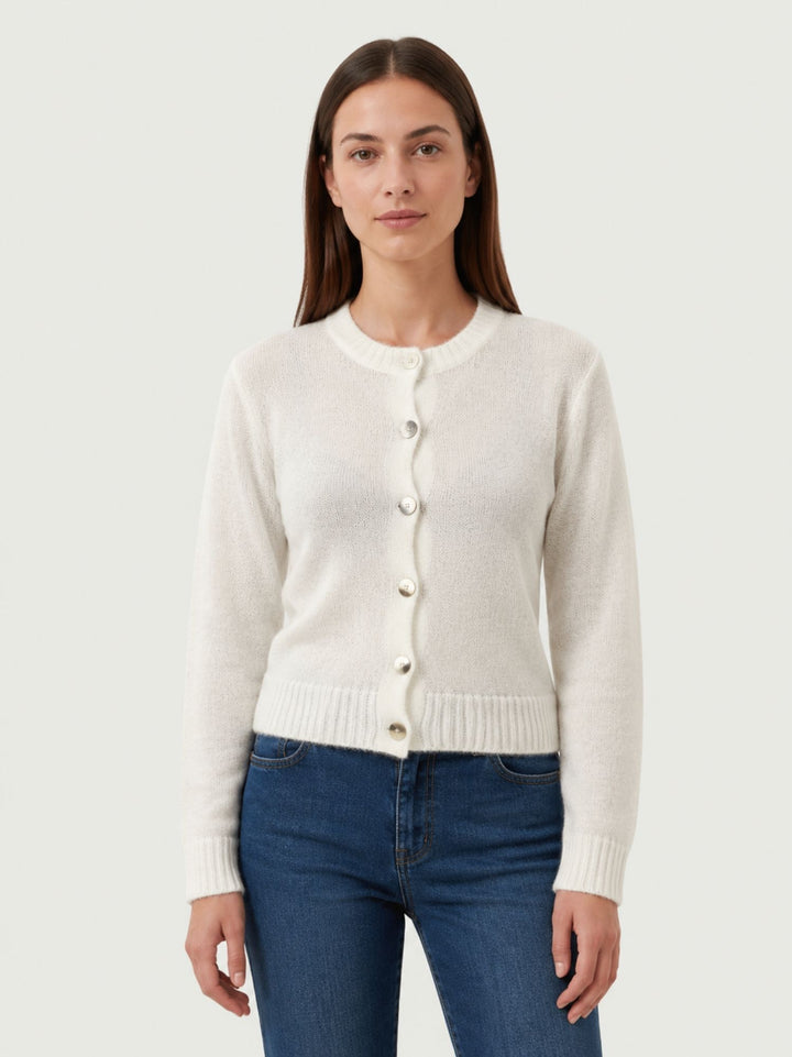 Cardigan Girocollo con Bottoni in Baby Alpaca Panna P0288.330 PANNA IDEA 