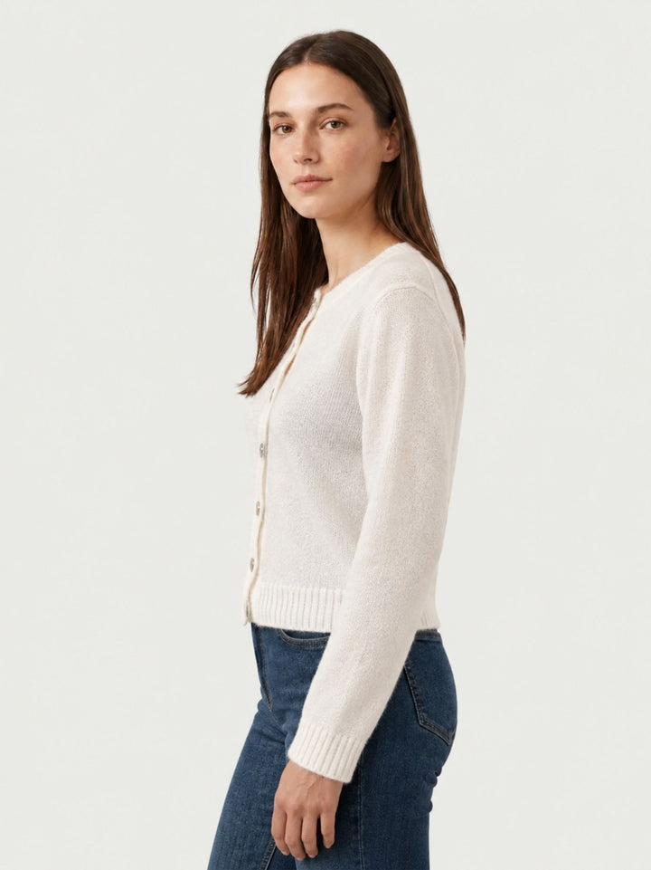 Cardigan Girocollo con Bottoni in Baby Alpaca Panna P0288.330 PANNA IDEA 