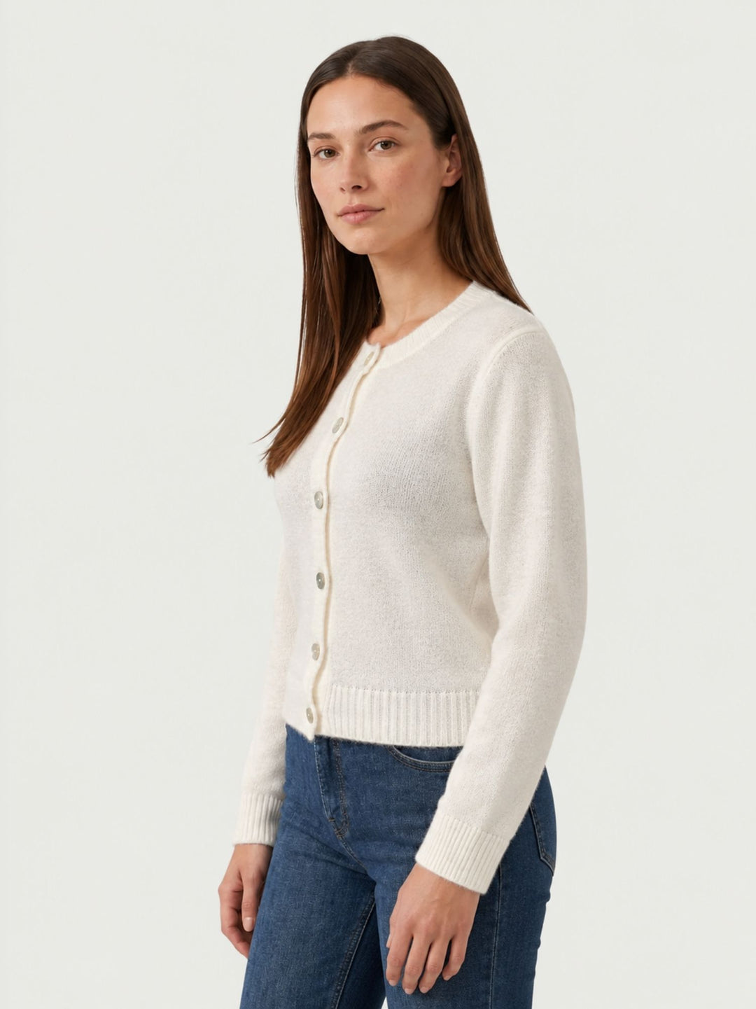Cardigan Girocollo con Bottoni in Baby Alpaca Panna P0288.330 PANNA IDEA 