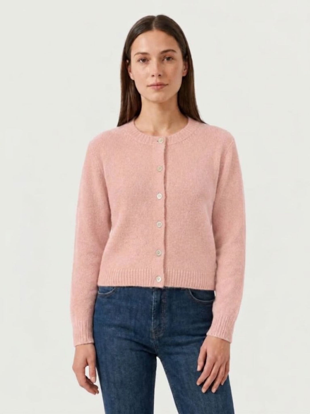 Cardigan Girocollo con Bottoni in Baby Alpaca Rosa P0288.330 ROSA IDEA 