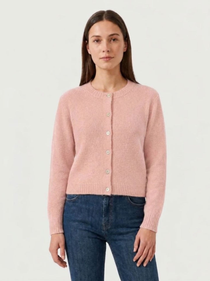 Cardigan Girocollo con Bottoni in Baby Alpaca Rosa P0288.330 ROSA IDEA 